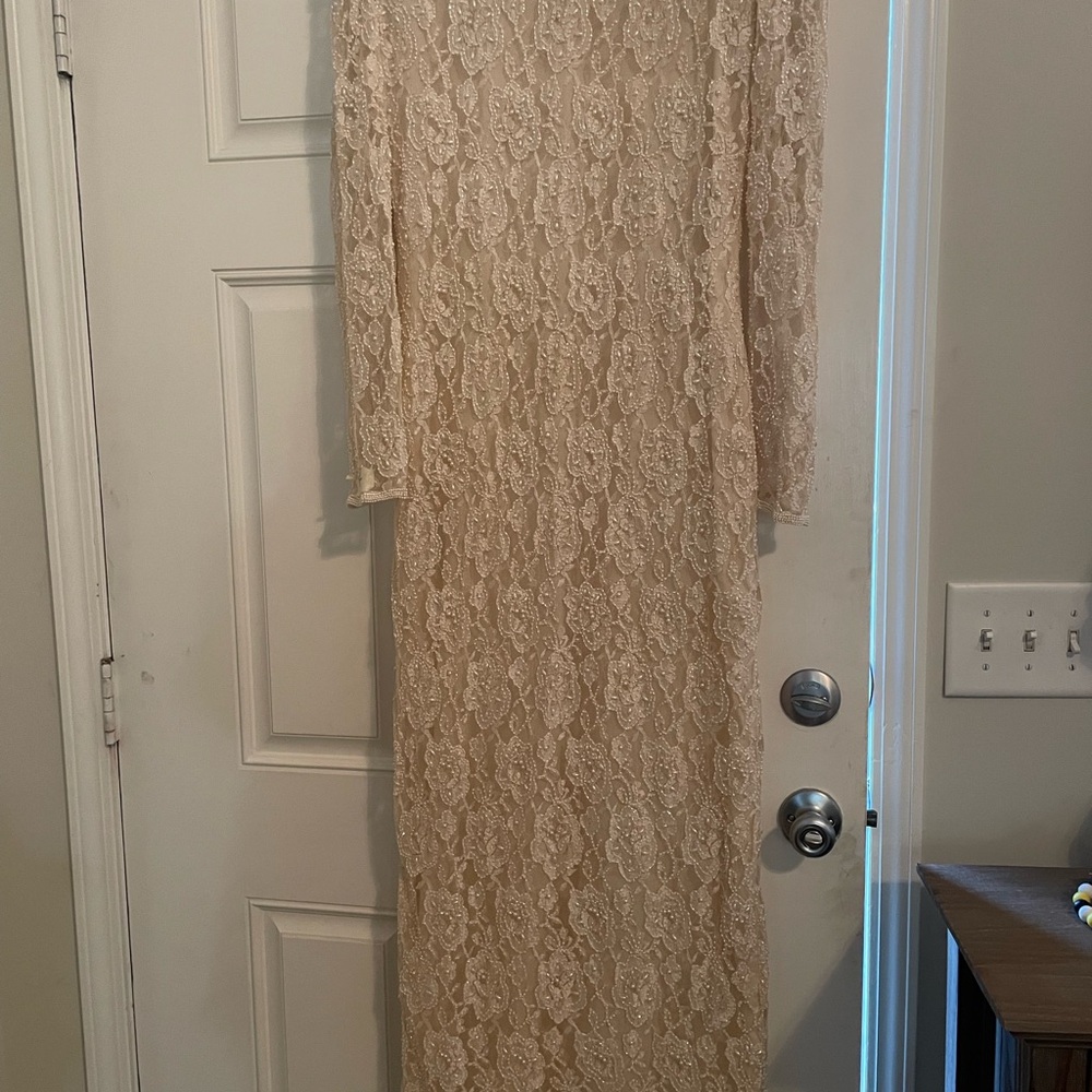 Vintage Laurence Kazar Cream Lace Dress with Pearl Details